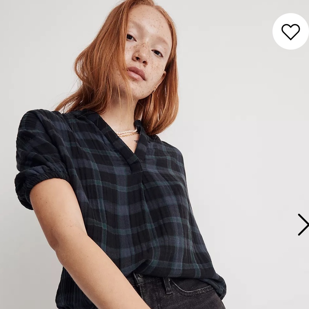 Madewell Lightspun Bubble-Sleeve Top in Plaid - NWT!! - Picture 2 of 7
